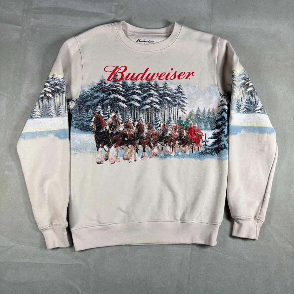 Budweiser Winter‎ Clydesdales Crewneck Sweatshirt Small Horses Snow Graphic